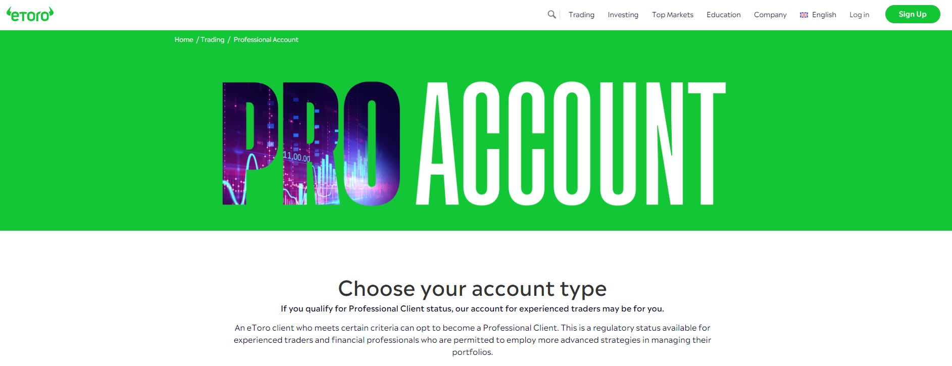 eToro customized trading account types