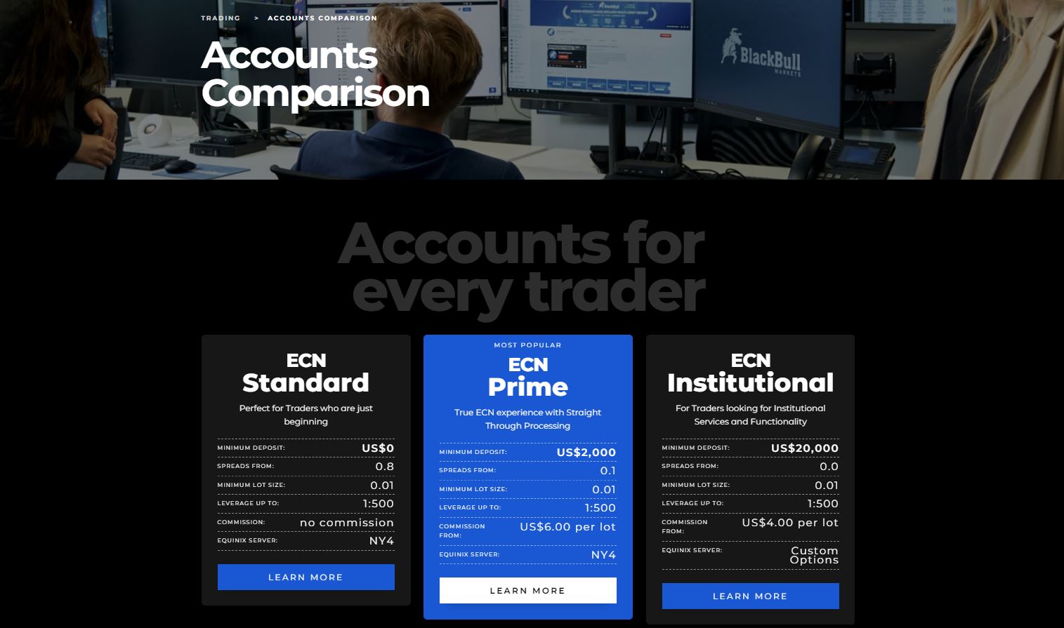 Types de comptes de trading personnalisés de BlackBull Markets