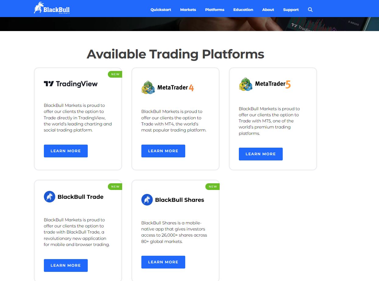 BlackBull Markets trading platforms