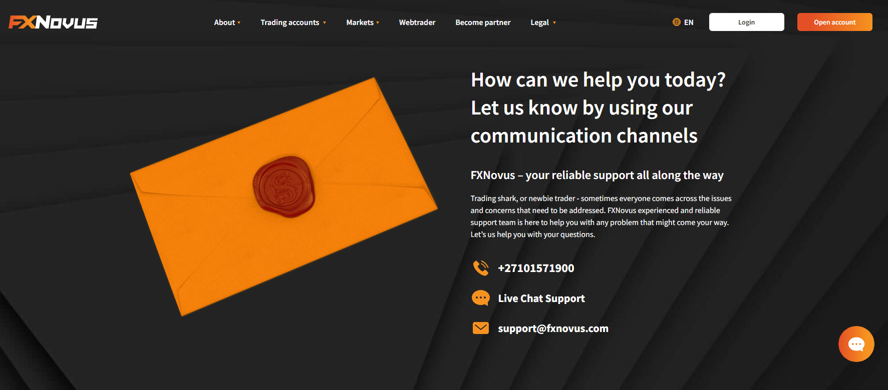 FXNovus contact us page showcasing various methods of reaching out