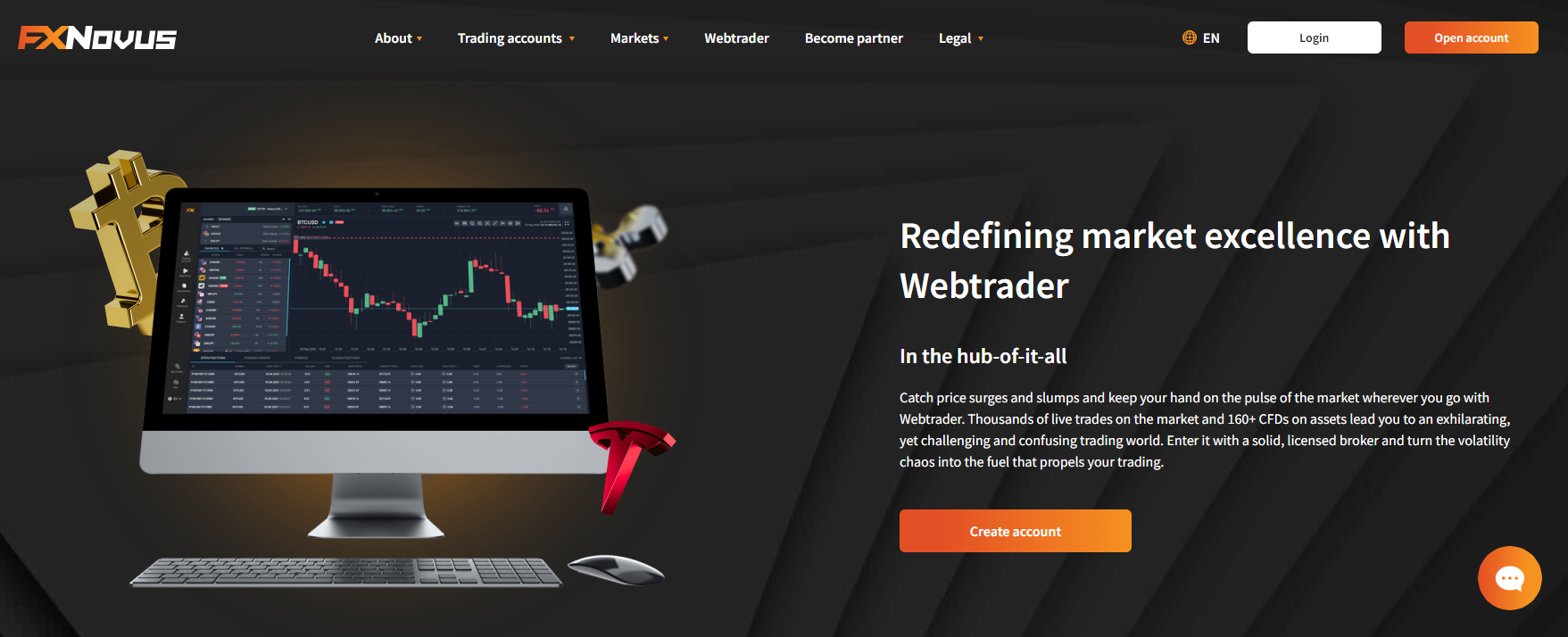 Page WebTrader de FXNovus affichant des graphiques, des indicateurs et des outils de trading
