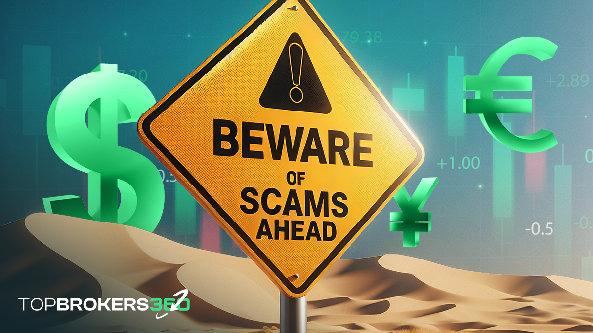 A Road Sign Warning About Scams Ahead: Signifying the caution needed when navigating the investment landscape to avoid falling victim to scams.