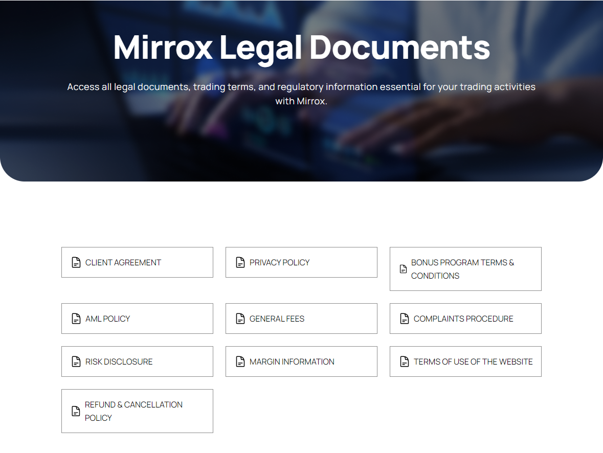 Mirrox regulation and legal documents