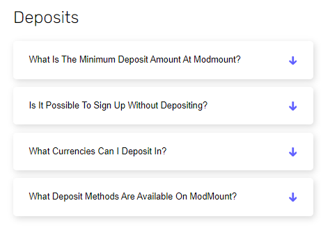 ModMount Deposit Information