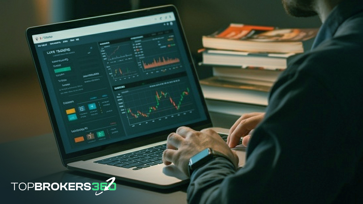 A split-screen showing a beginner learning from educational tools and the complexity of CFD trading and Forex trading, highlighting the importance of support from trusted brokers.